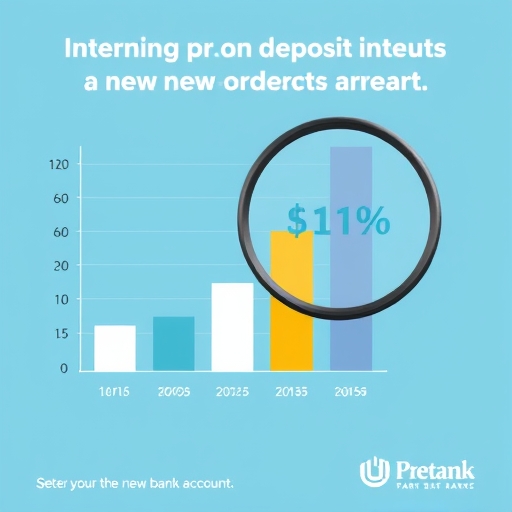 New New Bank 不同存款金額利息收益的簡單長條圖，放大鏡突出優惠利率與銀行標誌