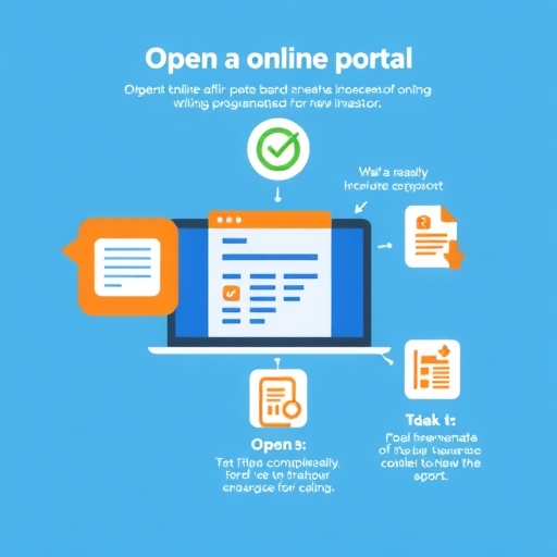 A step-by-step visual guide depicted as opening an online portal showing simplified form completion and document icons in a bright appealing illustration for a new investor