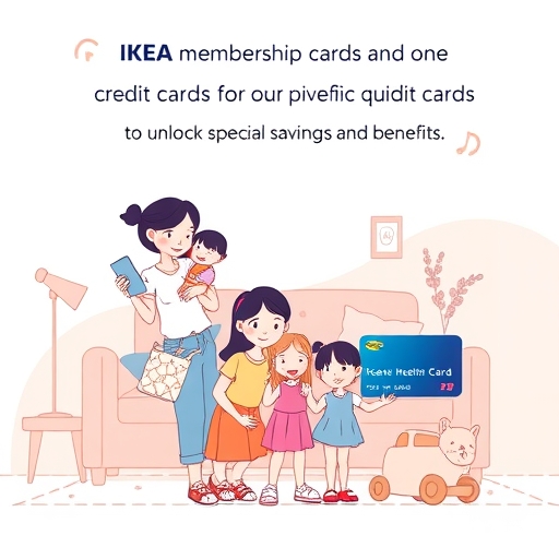 一家人結合 IKEA 會員卡與信用卡解鎖節省福利，柔和粉彩調，整齊構圖