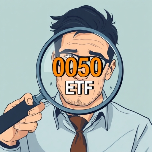 投資人思考0050 ETF，放大鏡顯示隱藏費用逐漸侵蝕長期報酬的細微金融概念