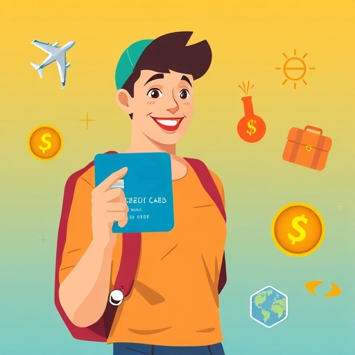 國泰CUBE卡趣旅行權益 快樂旅客檢查信用卡與旅行圖標插圖