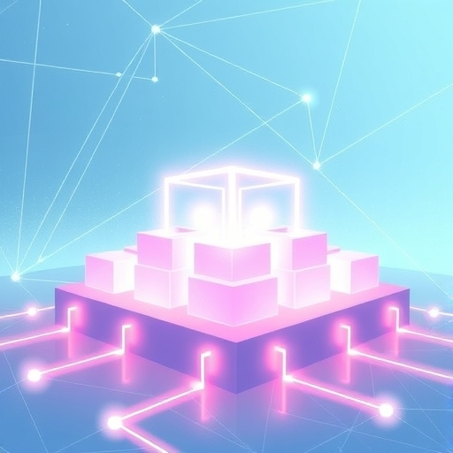 數位地基插圖，展示網站檔案與資料伺服器透過數位線路連接的發光抽象方塊