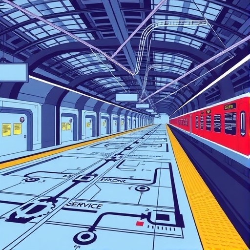 數位網路連接的插圖，疊加在雲端網路藍圖上，顯示資料流連結不同服務點