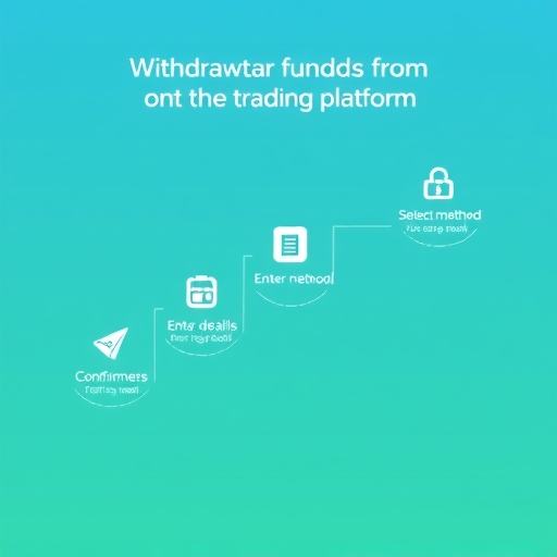 minimalist infographic displaying a step by step guide for withdrawing funds from an online trading platform icons for login select method enter details confirm and success are arranged sequentially with a smooth upward flow suggesting financial progress soft blue and green tones a sense of order and efficiency