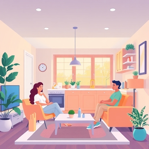 vibrant illustration of people enjoying enhanced comfort and safety within a modern smart home environment showcasing personalized technology and secure living