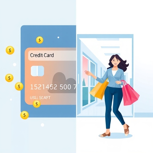 信用卡點數浮動與購物者離開商場畫面，展示華泰名品城信用卡回饋與購物樂趣