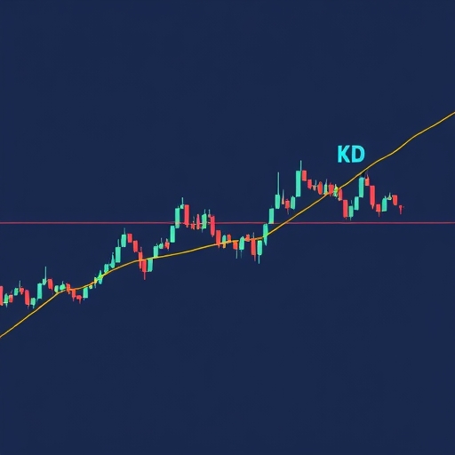 Illustrative drawing of a stock market graph with a prominent KD indicator line oscillating between overbought and oversold zones creating a visual representation of market momentum and potential turning points soft pastel color palette