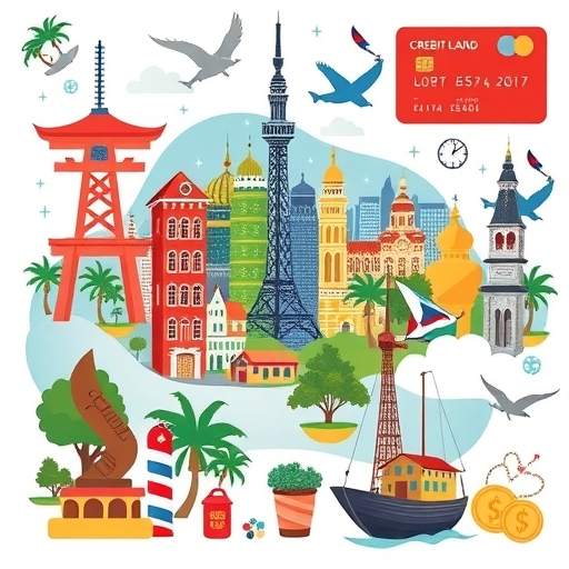 拼貼圖展示日本、歐洲、泰國等旅遊地，融入信用卡使用與貨幣符號，突顯永豐幣倍卡海外實測優勢