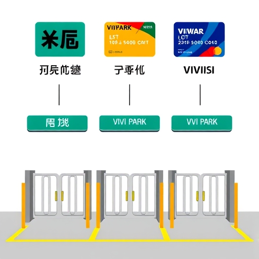 三大停車場入口比較圖示意：嘟嘟房、台灣聯通與ViVi PARK，上方顯示多種信用卡，現代簡潔風格