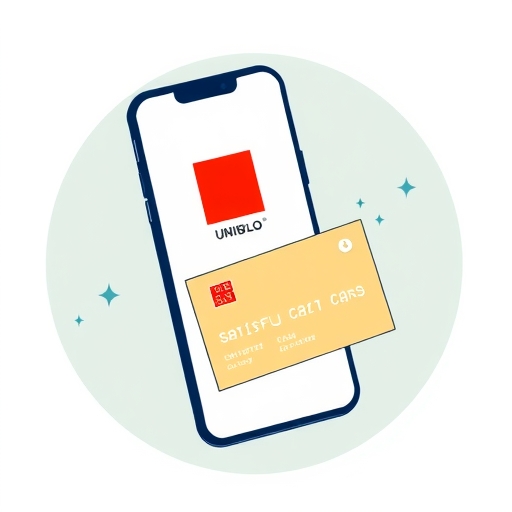 智慧手機螢幕顯示UNIQLO App與信用卡現金回饋動畫的風格化插圖，明亮友善美學