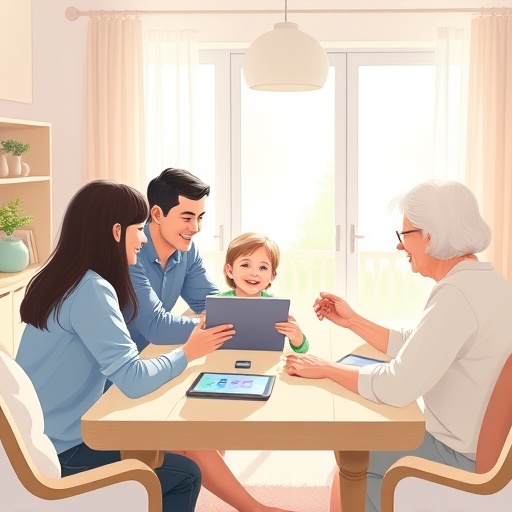 家庭成員在家分享租借 WiFi 機的溫馨插圖，強調使用者友善與連線便利