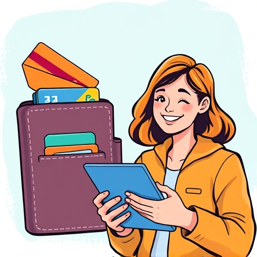 錢包內信用卡與規劃旅行的人士插圖，充滿活力色彩