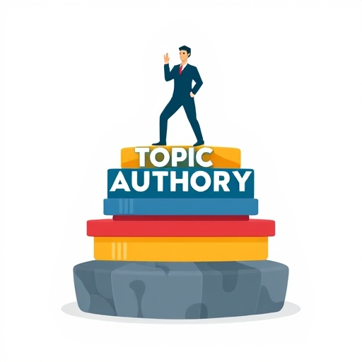 a graphic illustration symbolizing topic authority with layered elements representing experience expertise authoritativeness and trustworthiness building a strong foundation for online presence in a professional yet inviting style