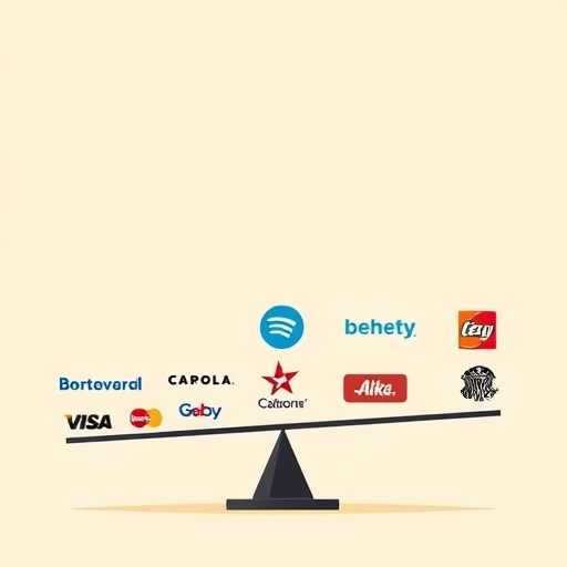 簡約插圖展示美國公司標誌在平衡秤上的多元投資組合，代表 IVV ETF 策略