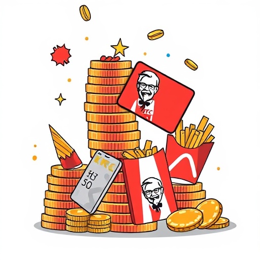 信用卡與肯德基美食交織的節省回饋圖像