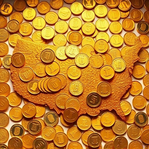 俯瞰閃耀金幣組成的美國 S&P 500 指數圖表，象徵 IVV ETF 的成分股分布