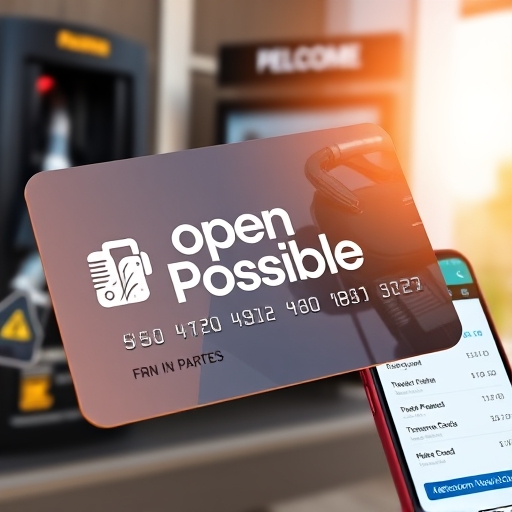 close-up illustration of a credit card with the 'Open Possible' logo seamlessly merging with images of a gas pump a streaming service interface and a mobile phone displaying a telecom bill all bathed in warm welcoming light