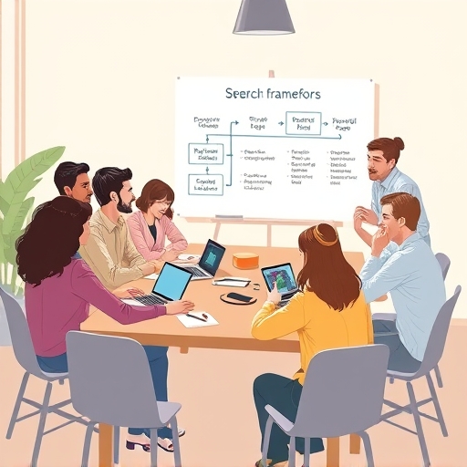 團隊合作討論提案架構，展示 5 段式說服邏輯流程圖