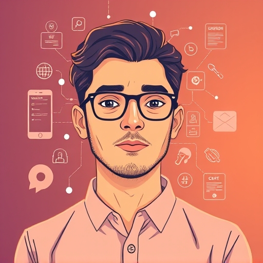 illustration of a person seamlessly integrating digital tools with traditional content creation emphasizing semantic understanding and authority building with soft warm lighting and a clean modern aesthetic