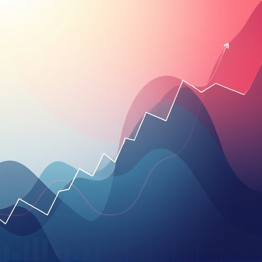 An abstract illustration of a financial chart with rising and falling lines representing bond yields and market sentiment with a sophisticated color palette
