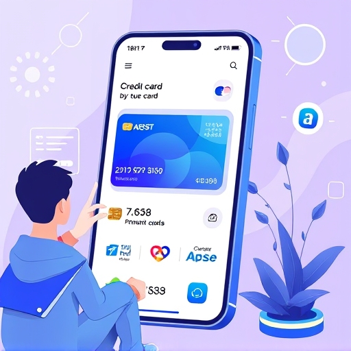 用戶操作現代銀行 App 介面,展示彰銀 My 購卡信用卡權益與交易細節的插圖