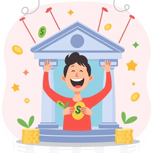 illustration of a happy person receiving money into their bank account with a celebratory atmosphere and bright colors in a cheerful art style