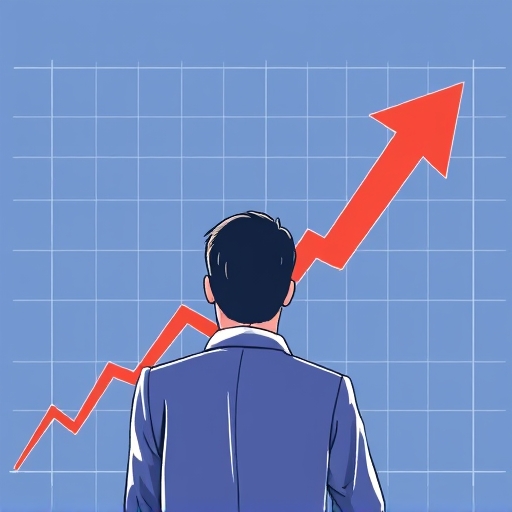 illustration of a person borrowing stocks from a broker and selling them immediately on a market chart showing a downward trend with red arrows